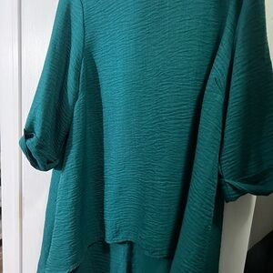 Textured Teal Women's Tunic Top - Relaxed Fit